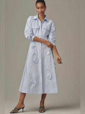 Maeve 3D Floral long sleeve Shirt Dress